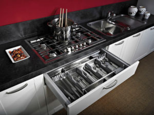 CUTLERY TRAY STAINLESS STEEL "HIDDEN" INTERNAL of top drawer 120cm; Complete with sliders BLUM -R420/S C10